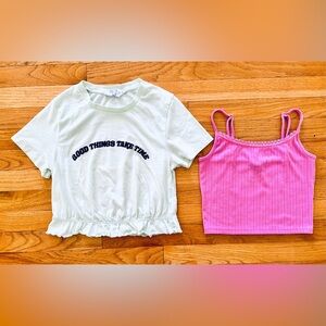 Forever 21 Pink Ribbed Crop Top & Primark Mint Green Crop T-Shirt Size XS